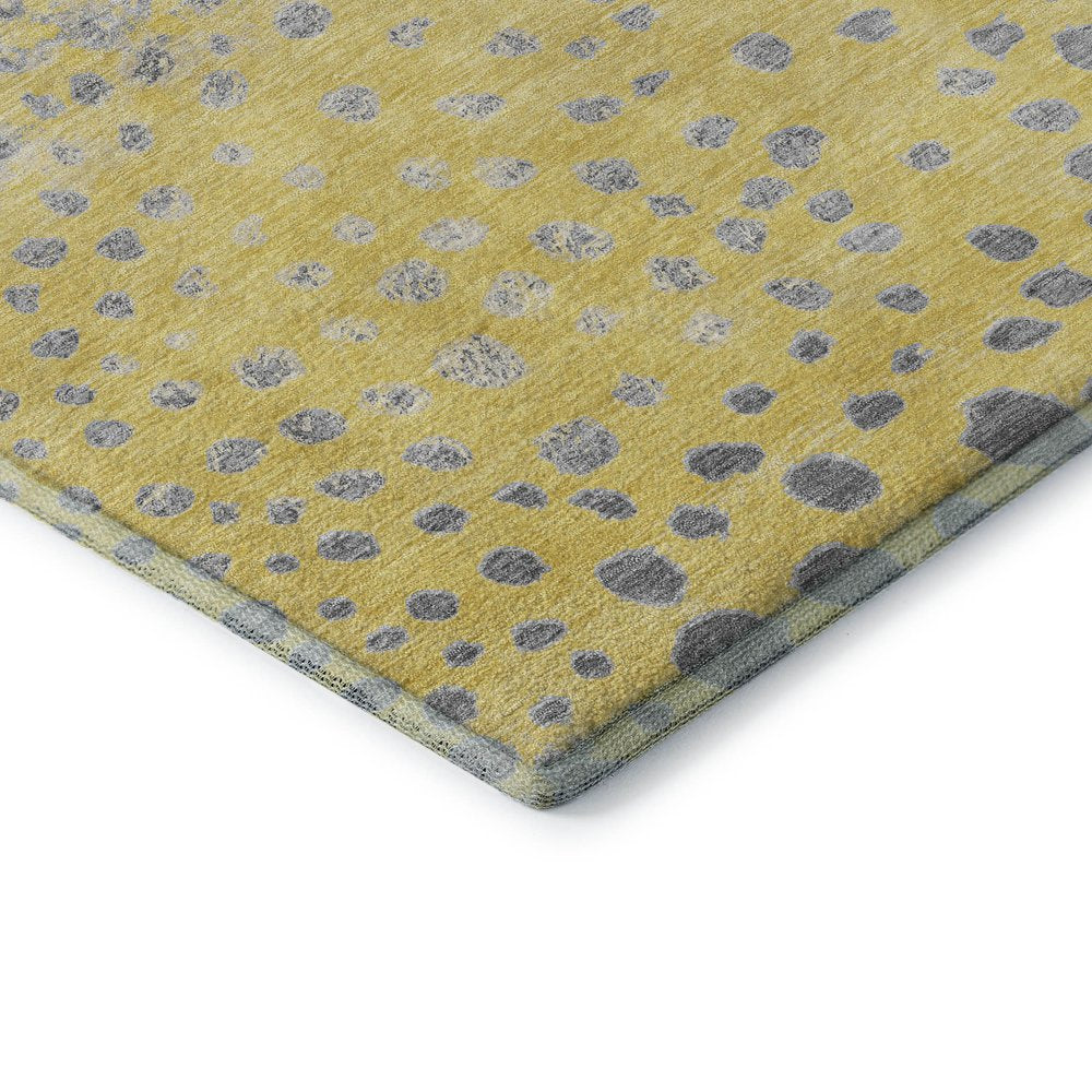 9' X 12' Yellow Gray And Ivory Polka Dot Washable Area Rug With UV Protection