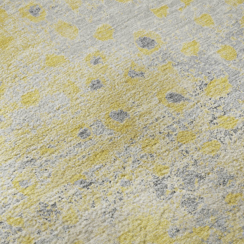 9' X 12' Yellow Gray And Ivory Polka Dot Washable Area Rug With UV Protection