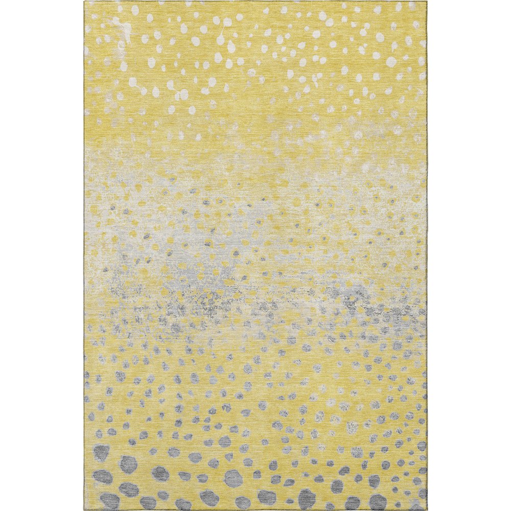 9' X 12' Yellow Gray And Ivory Polka Dot Washable Area Rug With UV Protection