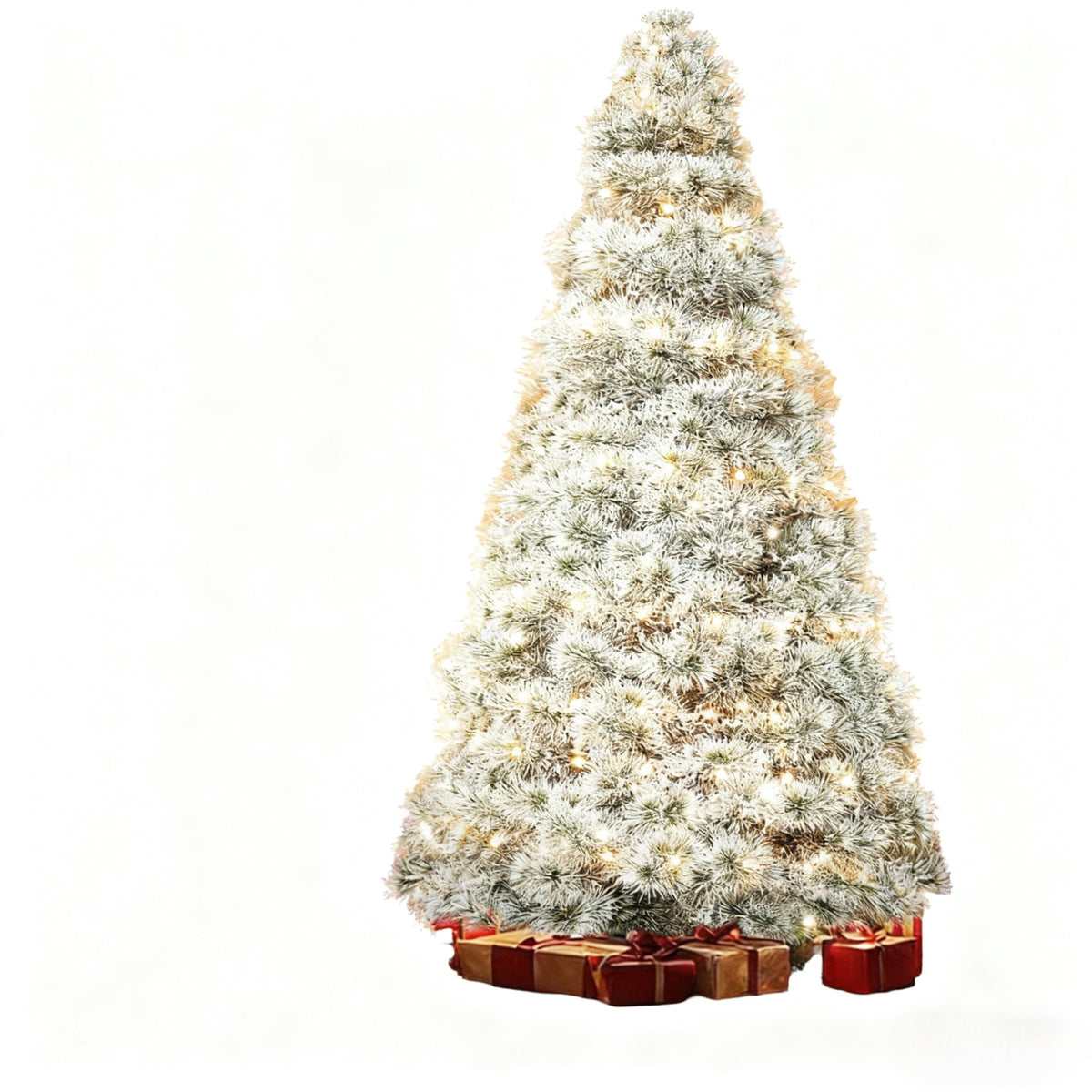 9' White Pre Lit Full Flocked Spruce Christmas Tree