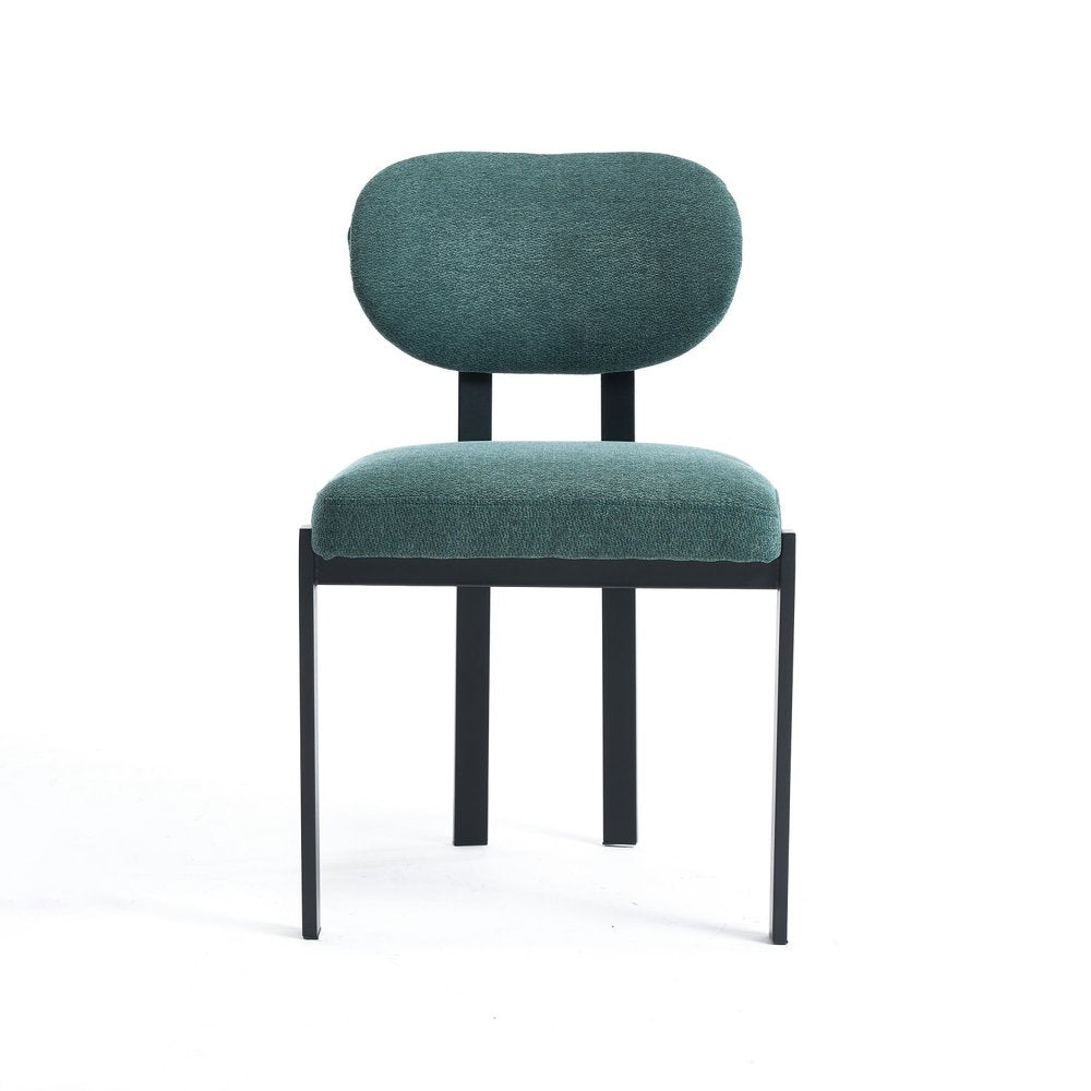 Set of Two Green and Black Chenille And Metal Partially Open Back Dining Side Chairs