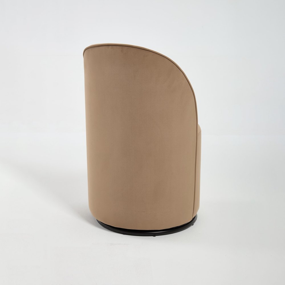 Cream and Black Velvet Curved Back Swivel Dining Arm Chair