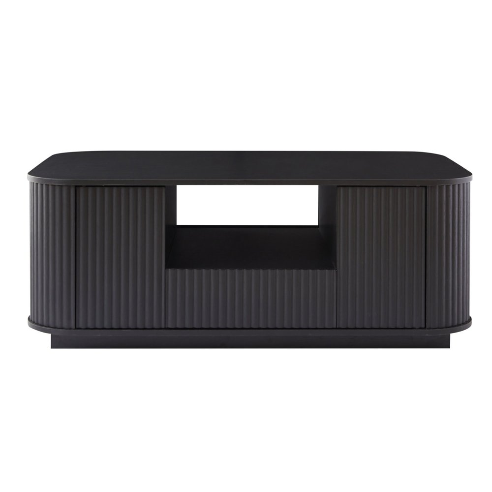 47" Black Wood Oval Block Coffee Table With Storage