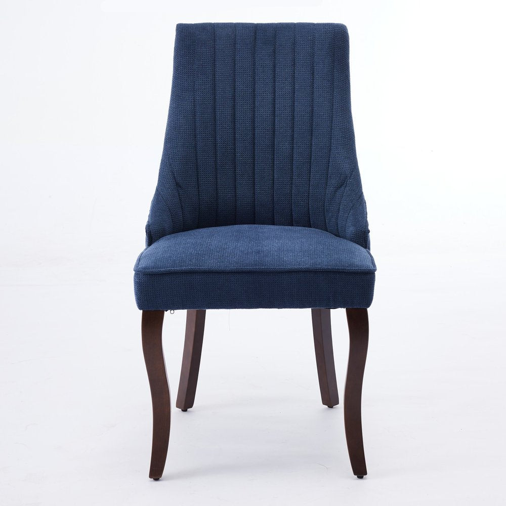 Set of Two Blue and Brown Linen Dining Side Chairs