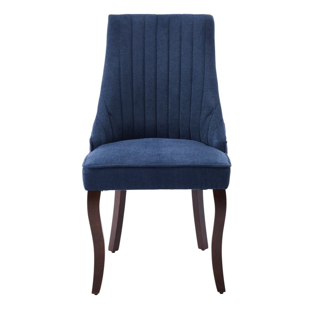 Set of Two Blue and Brown Linen Dining Side Chairs