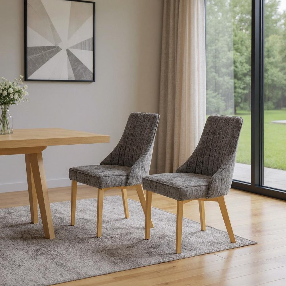 Set of Two Gray and Gold Chenille Dining Side Chairs