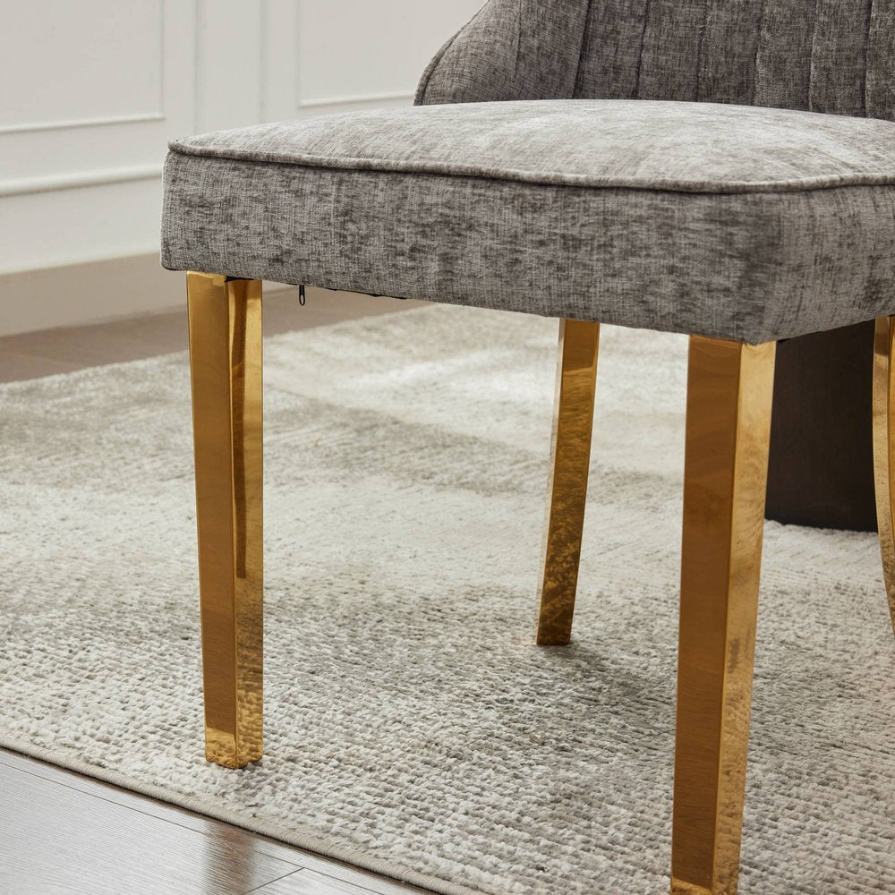 Set of Two Gray and Gold Chenille Dining Side Chairs