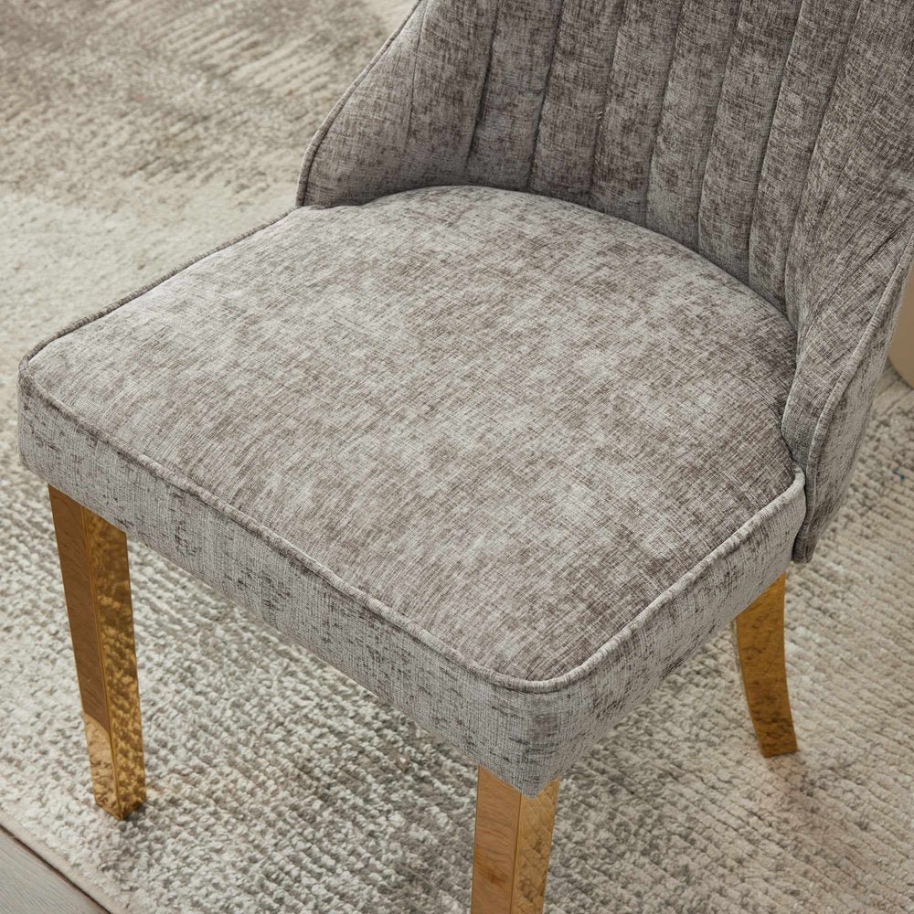 Set of Two Gray and Gold Chenille Dining Side Chairs