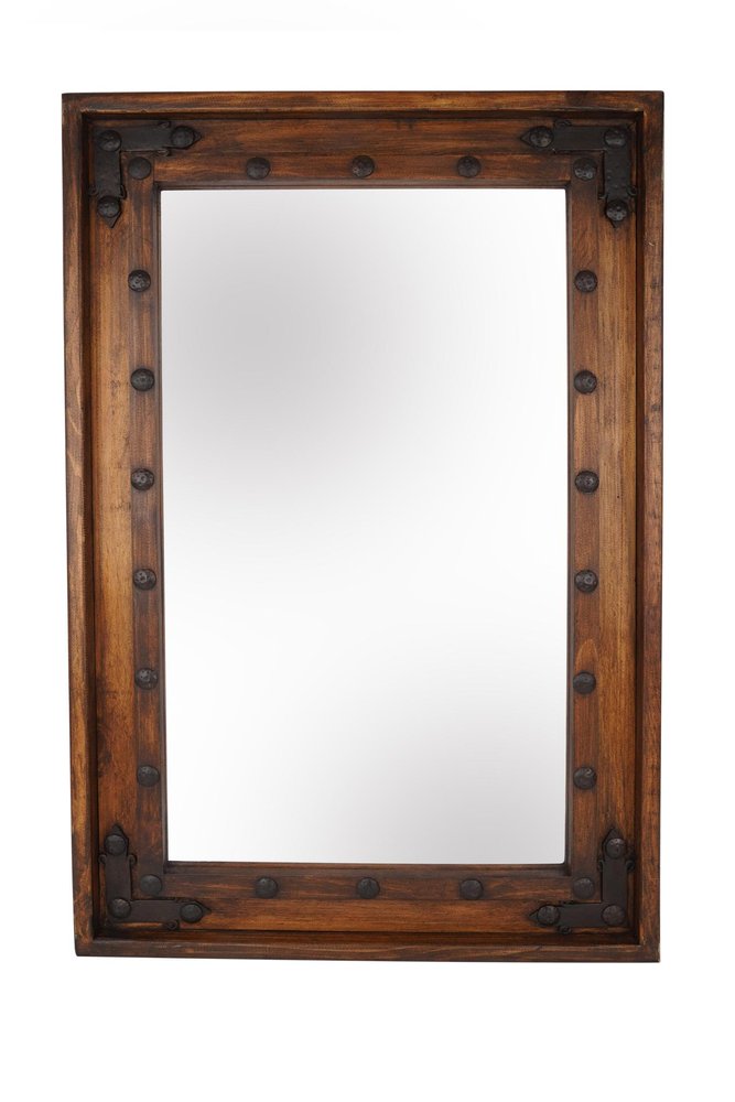 35" Brown Solid Wood Rustic Framed Accent Mirror