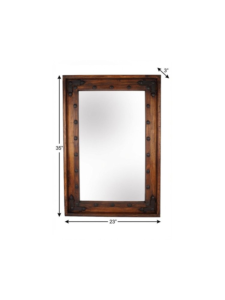 35" Brown Solid Wood Rustic Framed Accent Mirror