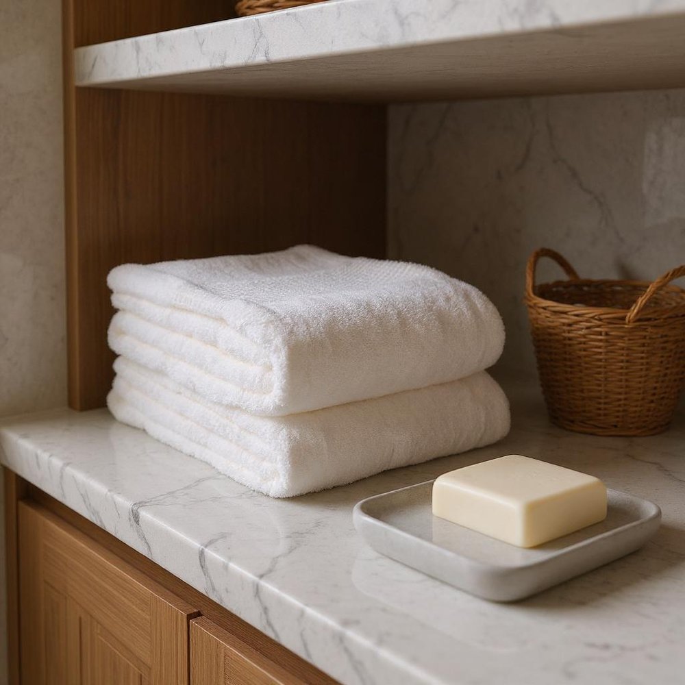 Set of Two White Cotton 16" X 30" Quick Dry Terry Cloth Hand Towels
