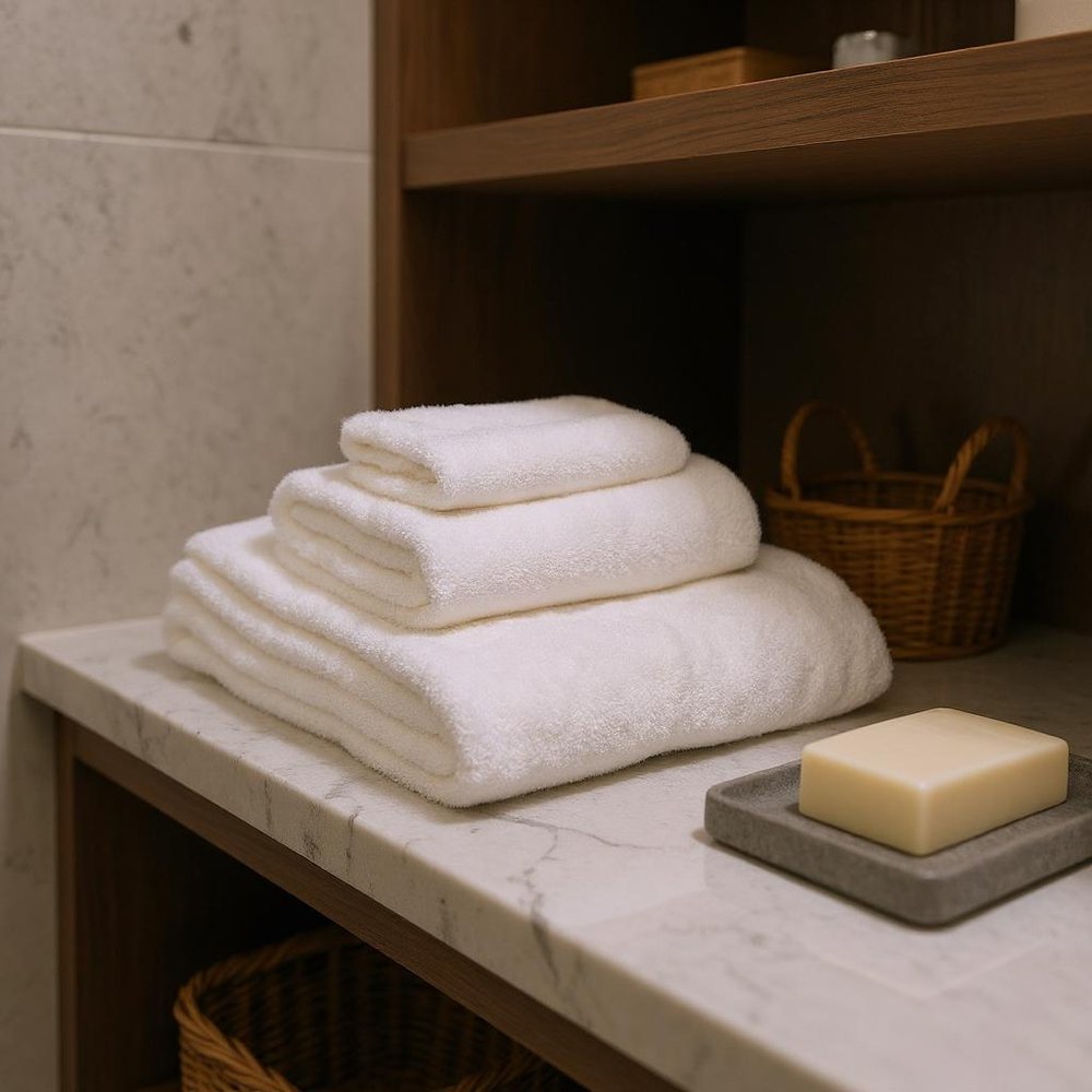 Set of Three White Cotton Quick Dry Terry Cloth Towels