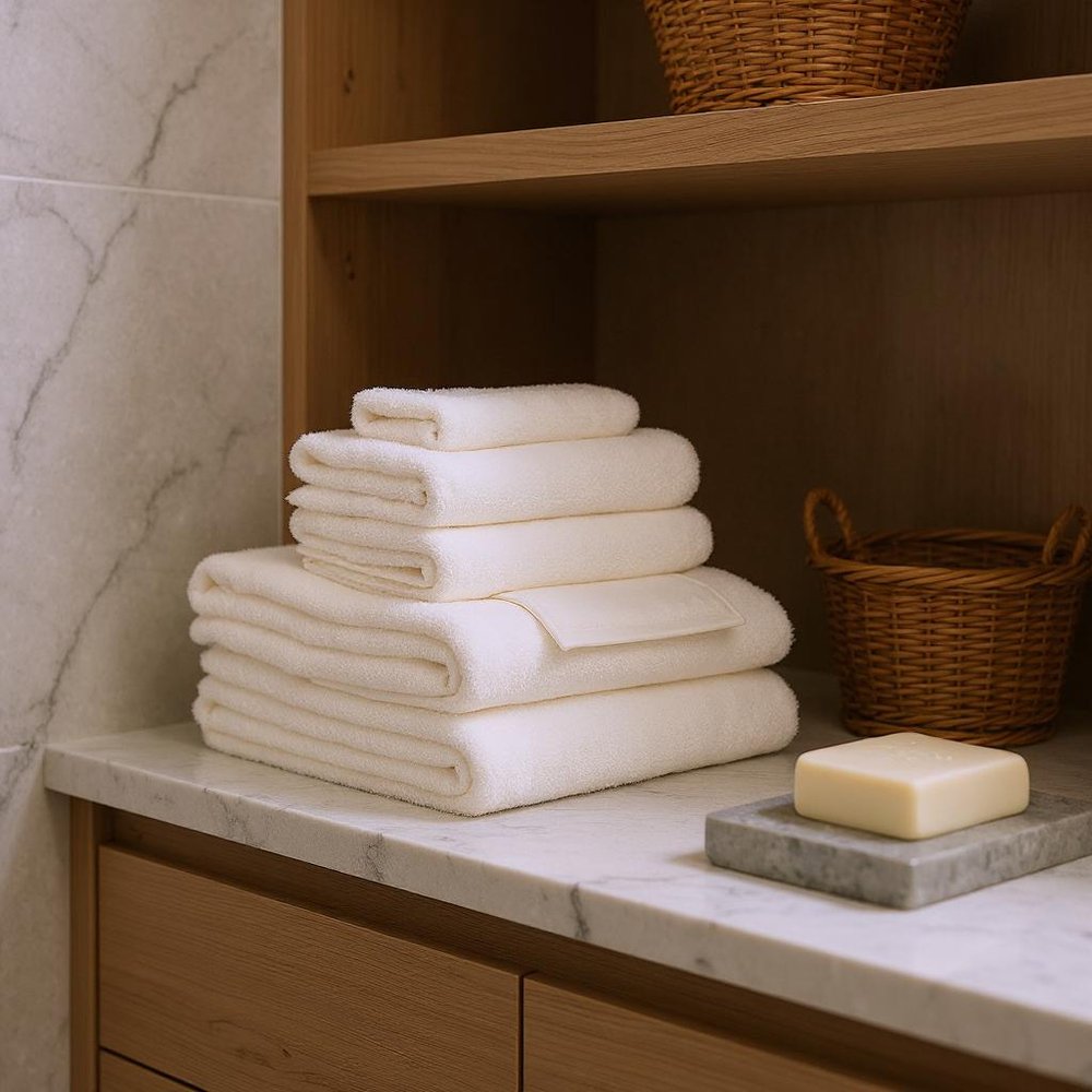 Set of Six White Cotton Quick Dry Terry Cloth Towels