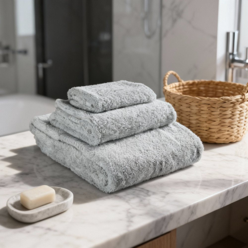 Set of Three White Cotton Quick Dry Terry Cloth Towels