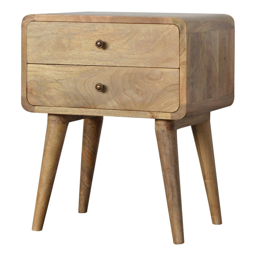 22" Oak Solid Wood Two Drawer Nightstand