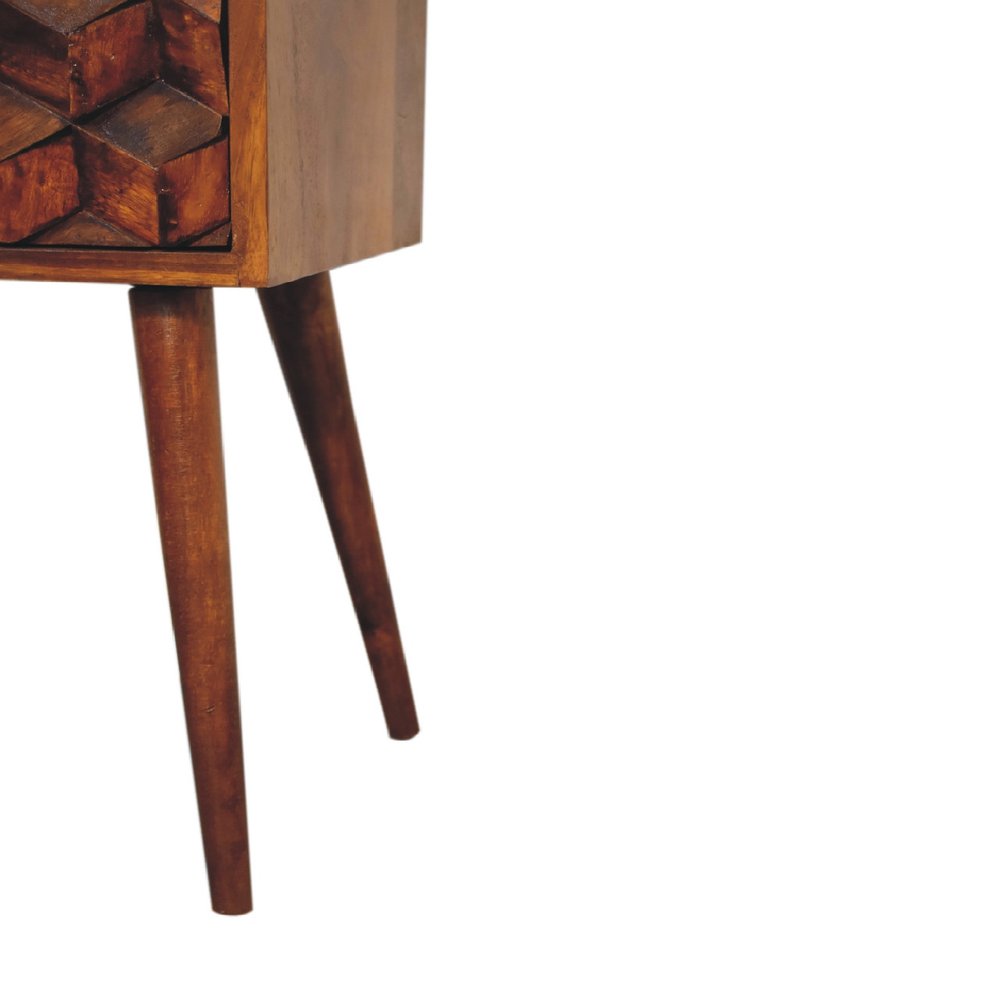 24" Brown Solid Wood Carved Geometric Two Drawer Nightstand