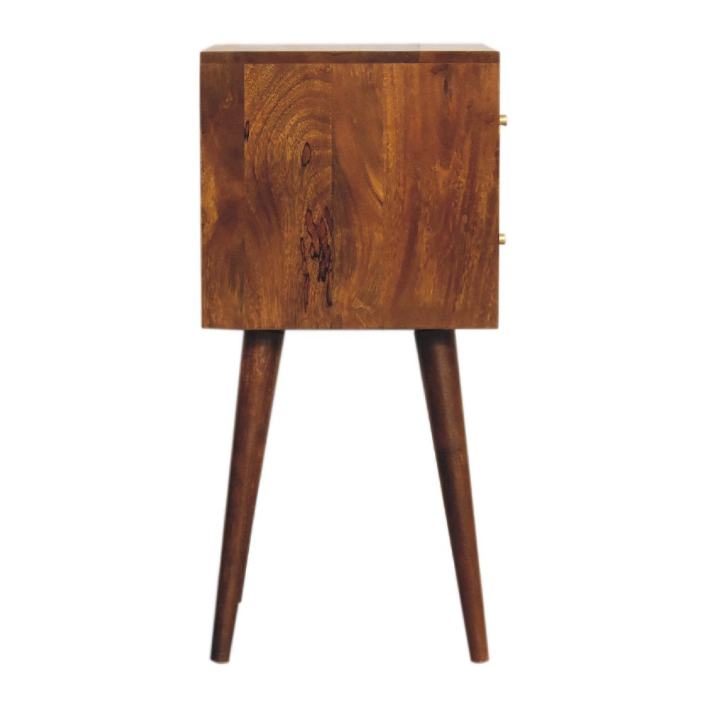 24" Brown Solid Wood Carved Geometric Two Drawer Nightstand