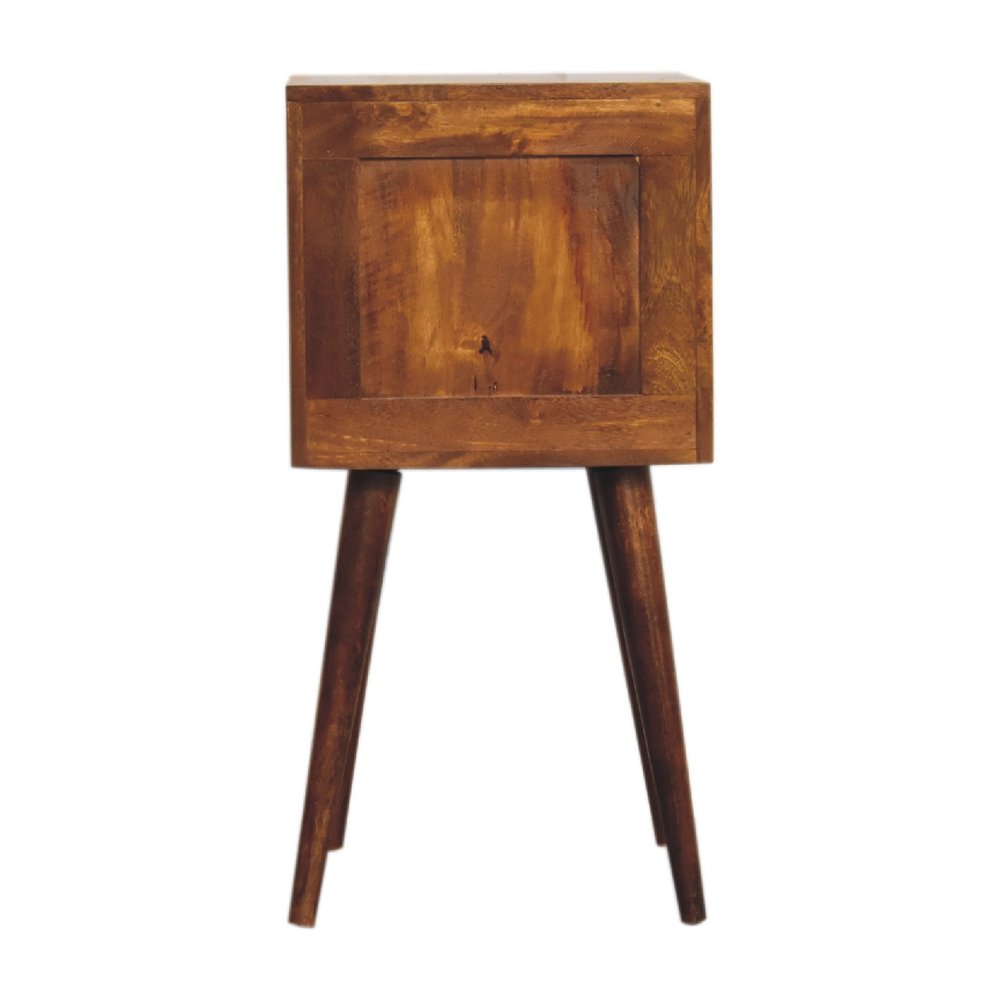 24" Brown Solid Wood Carved Geometric Two Drawer Nightstand