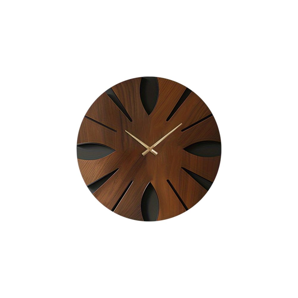 14" Brown Solid Wood Silent Analog Abstract Round Wall Clock