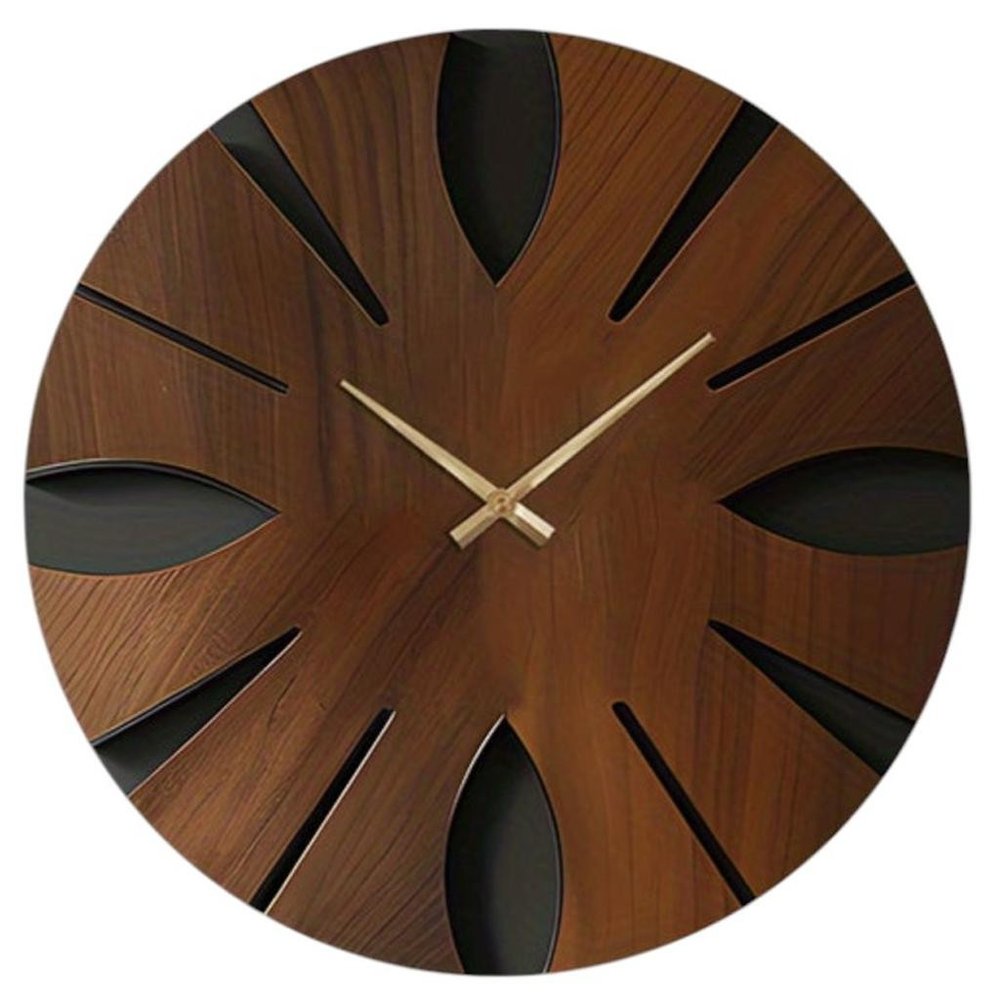 14" Brown Solid Wood Silent Analog Abstract Round Wall Clock