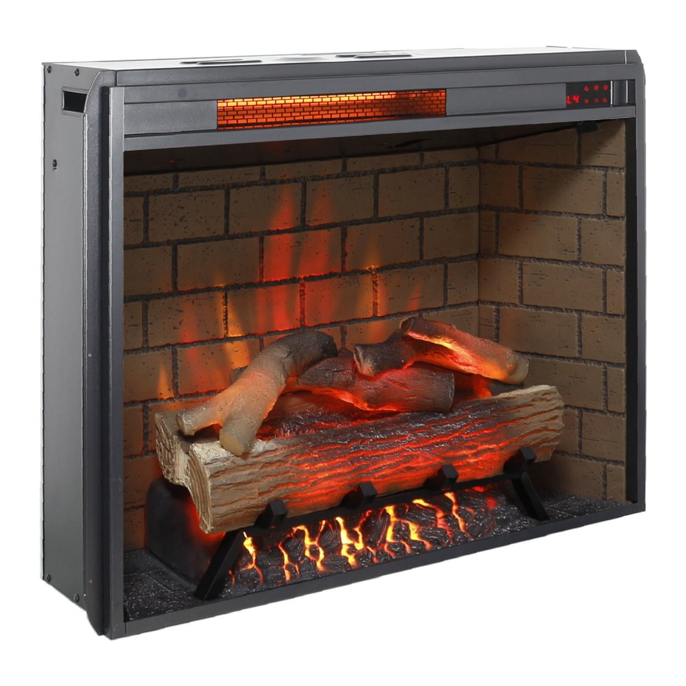 28" Black Faux Brick Metal Electric Fireplace And Speaker