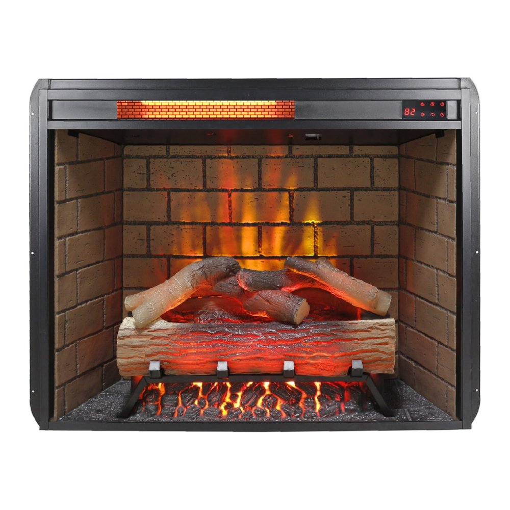 28" Black Faux Brick Metal Electric Fireplace And Speaker