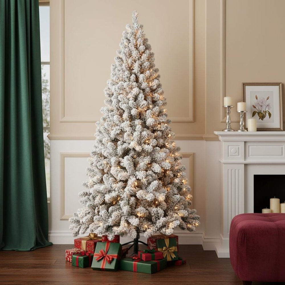 6' Pre Lit Full Flocked Spruce Christmas Tree