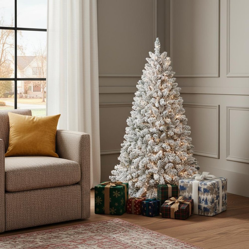 4' Pre Lit Full Flocked Spruce Christmas Tree