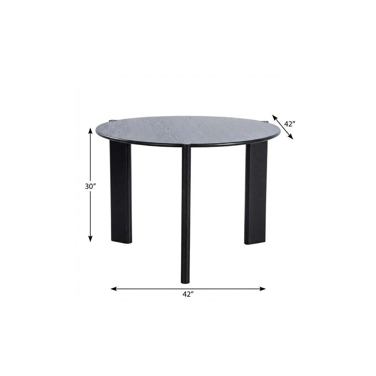 42" Black Solid Wood Three Leg Base Round Top Dining Table