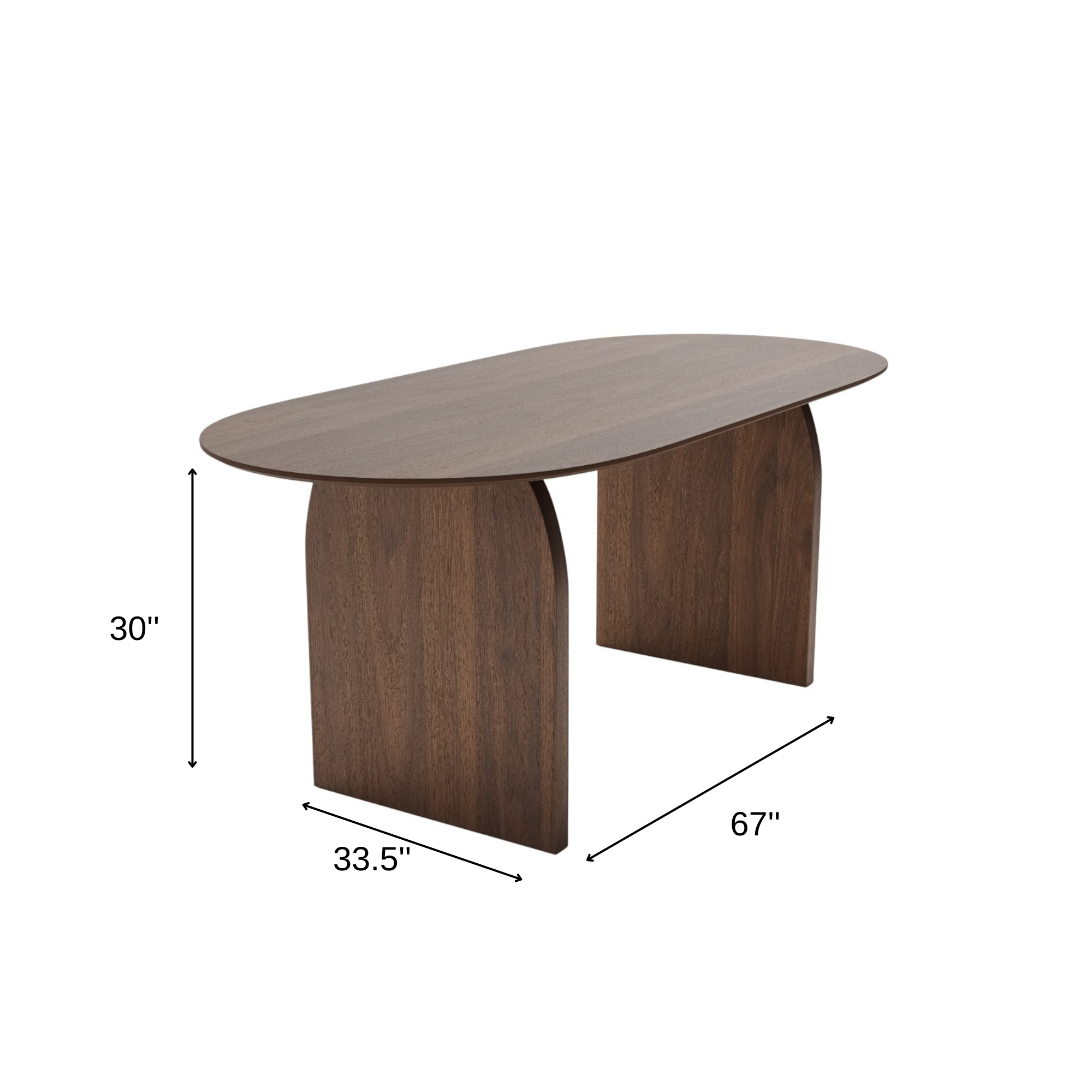 67" Walnut Solid Wood Double Pedestal Base Oval Dining Table