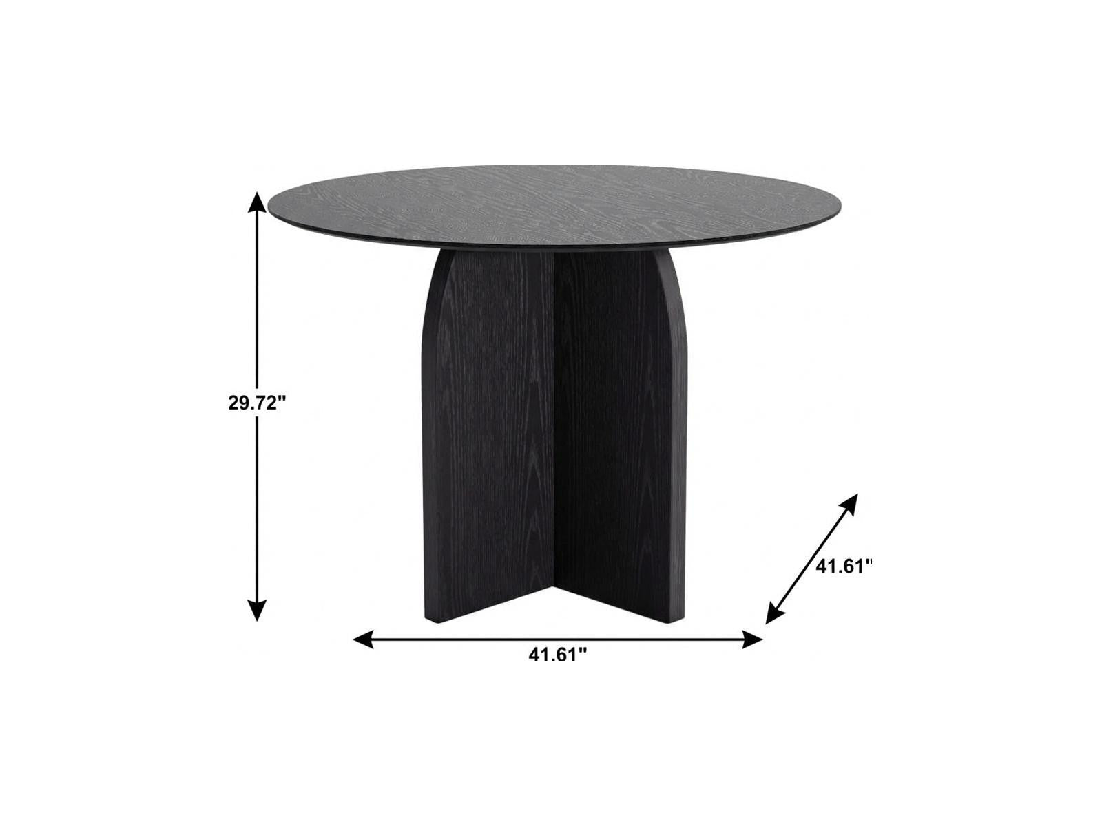 42" Black Solid Wood Pedestal Base Round Top Dining Table