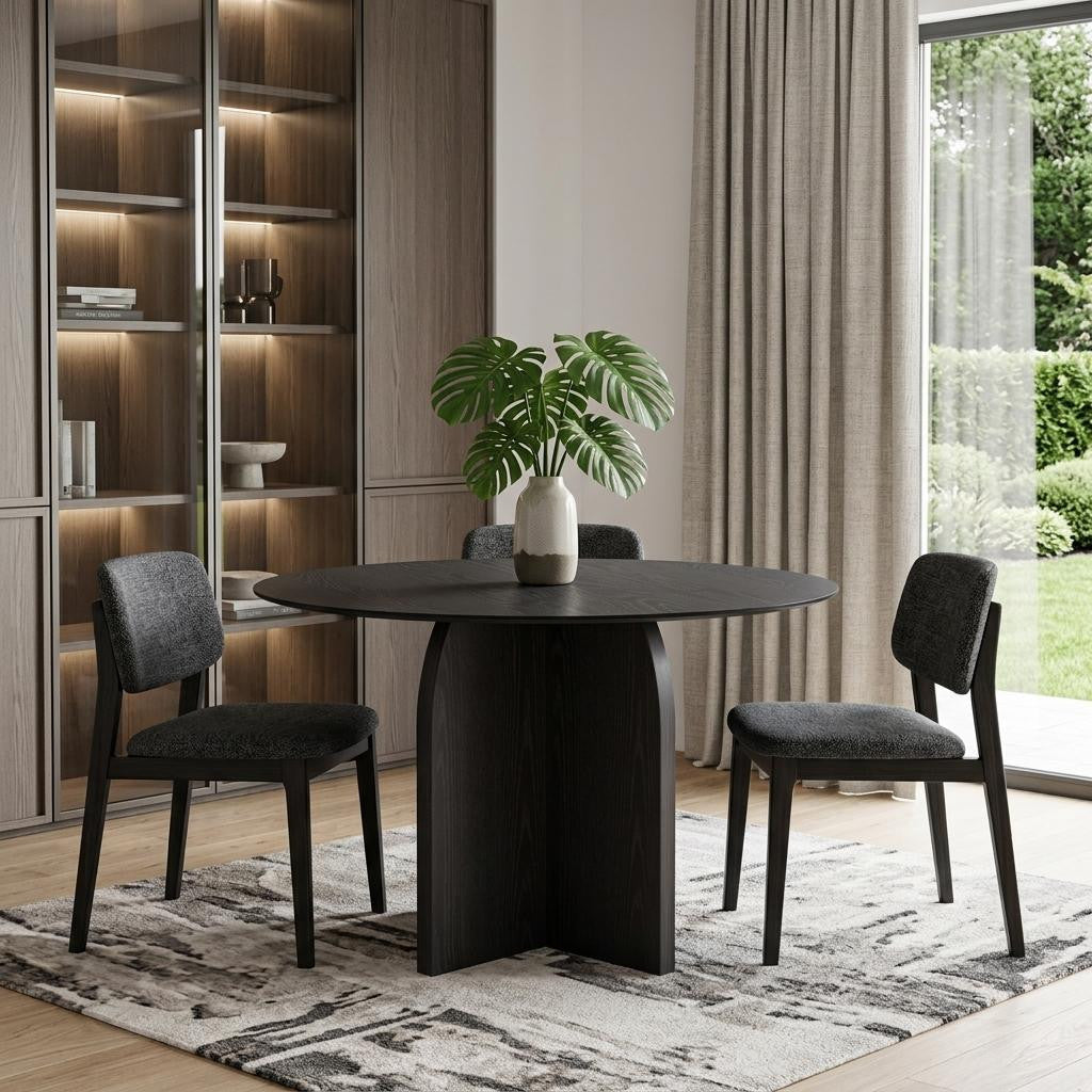 45" Black Solid Wood Pedestal Base Round Top Dining Table