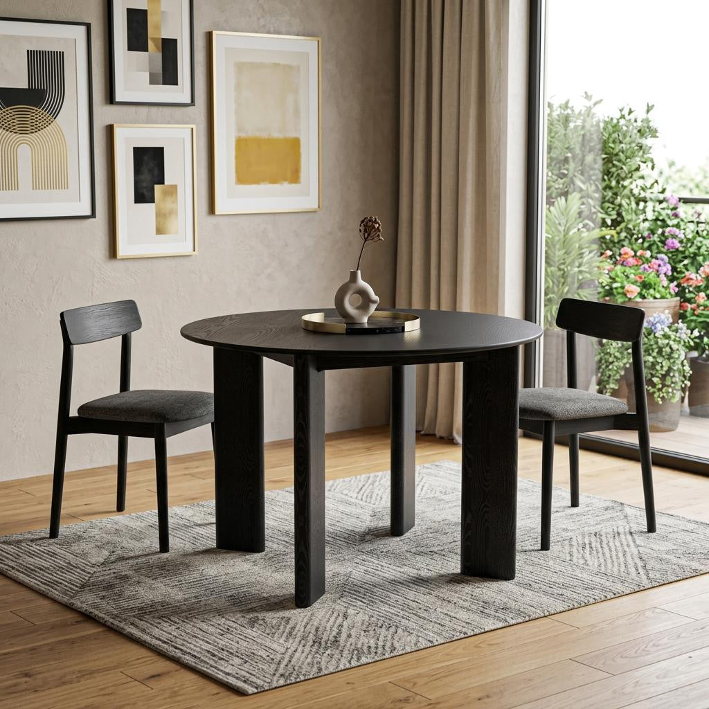 42" Black Solid Wood Round Top Dining Table