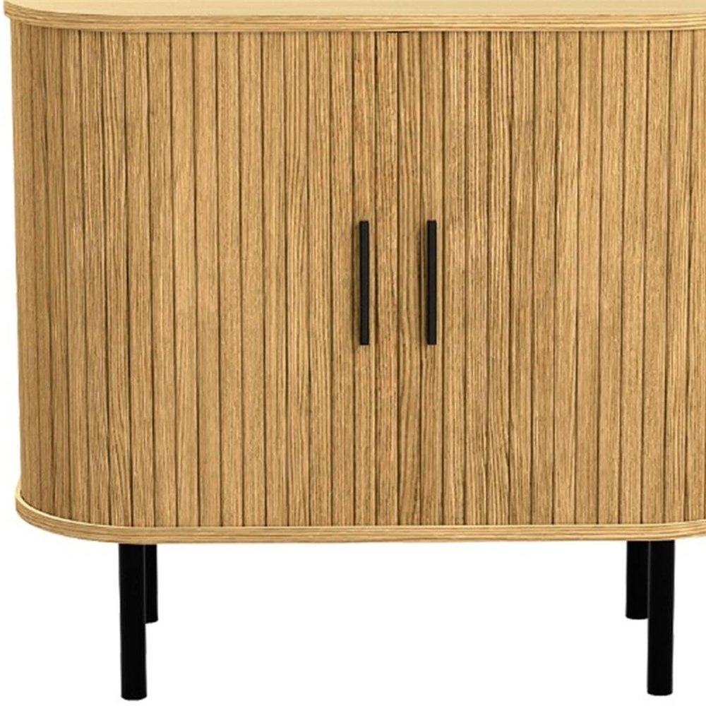 35" Natural Wood Ribbed Texture Sideboard With Two Sliding Doors