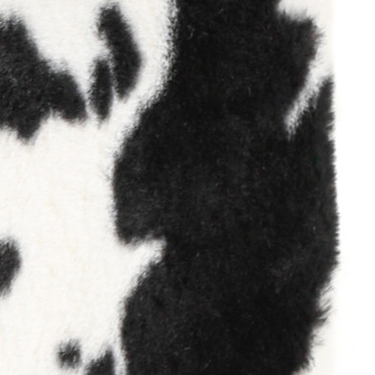 12" Black And White Faux Fur Cow Print Ottoman