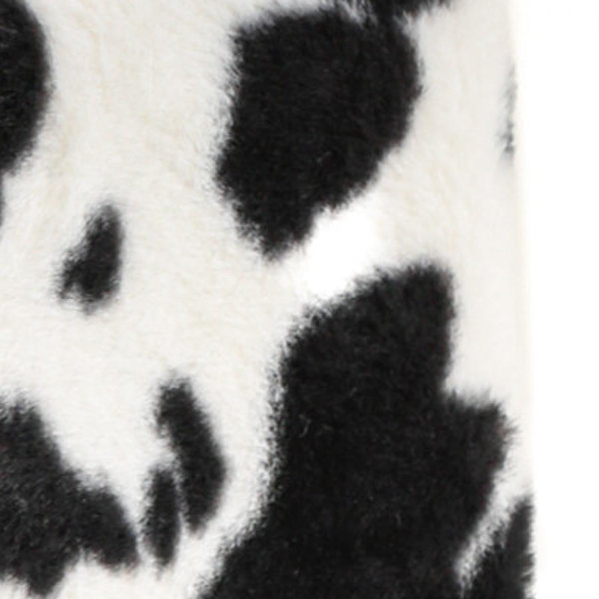 12" Black And White Faux Fur Cow Print Ottoman