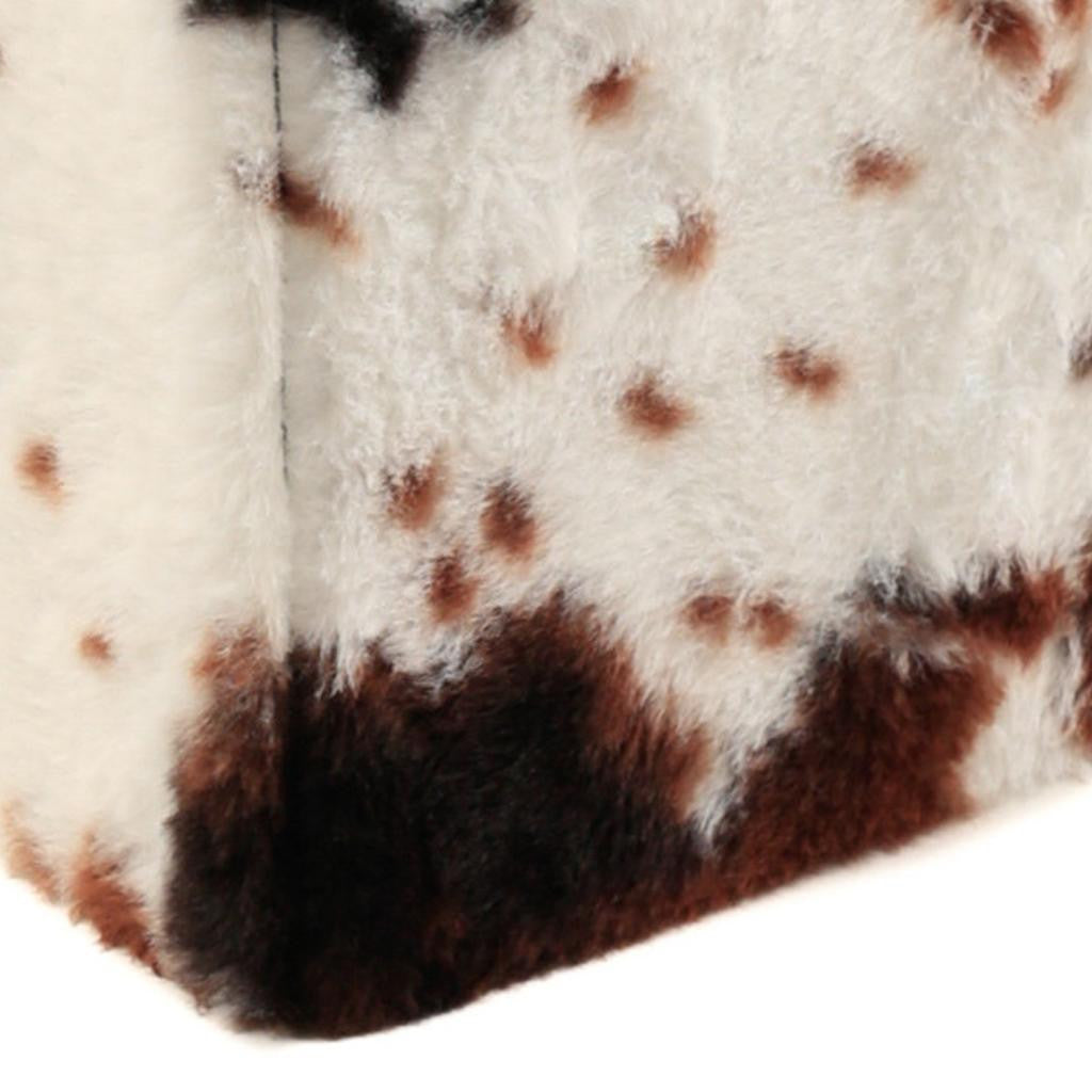 12" Brown And White Faux Fur Cow Print Ottoman