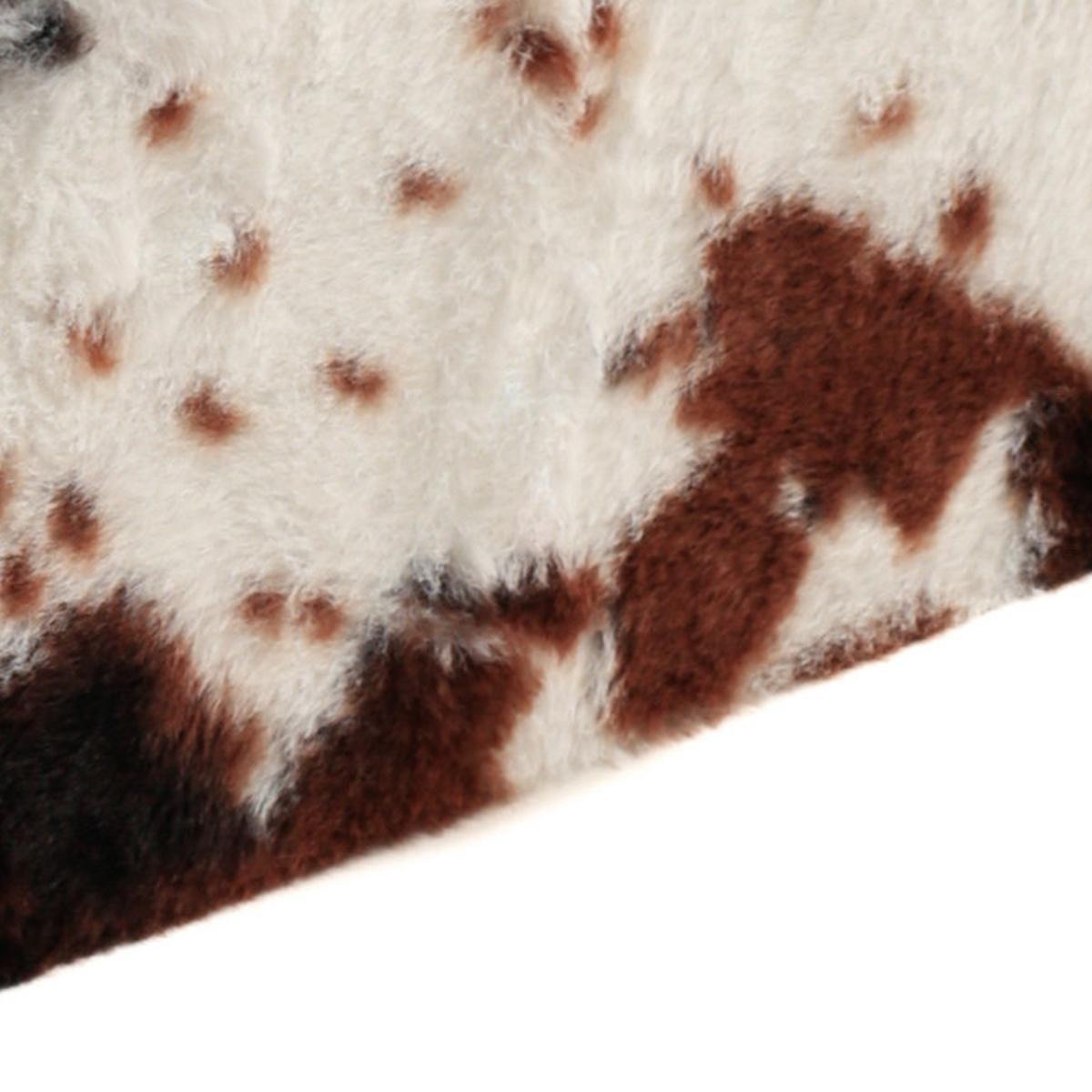 12" Brown And White Faux Fur Cow Print Ottoman