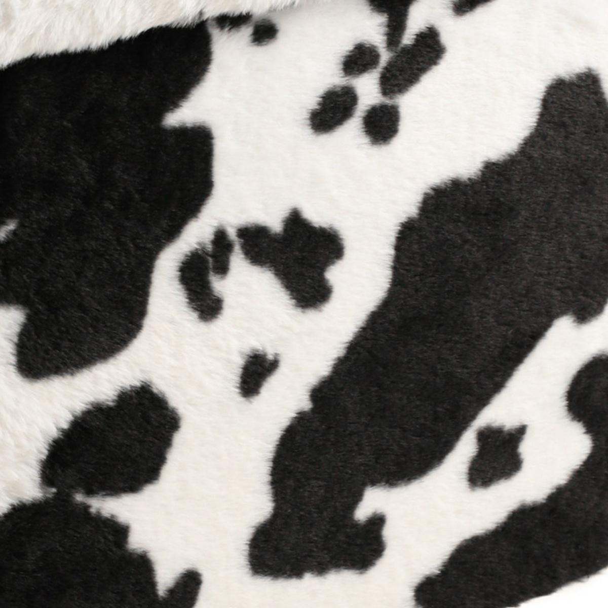 15" Black And White Faux Fur Cow Print Ottoman