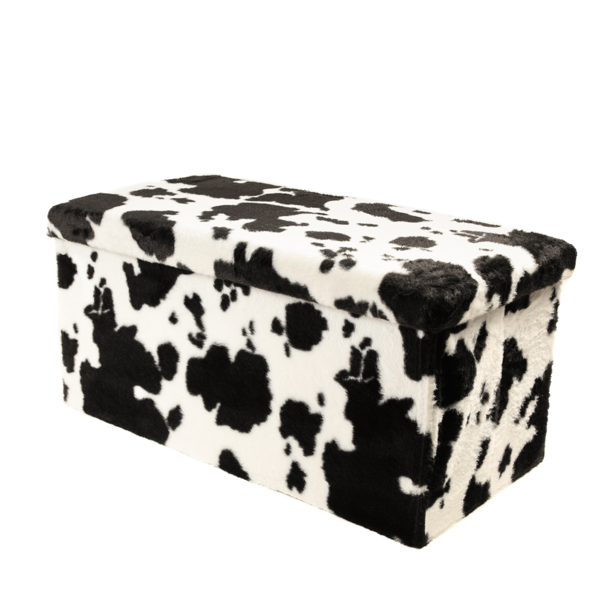 30" Black And White Faux Fur Cow Print Ottoman