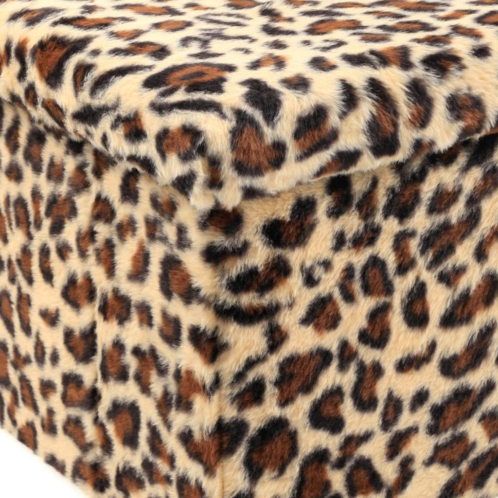 12" Black And Tan Faux Fur Leopard Ottoman