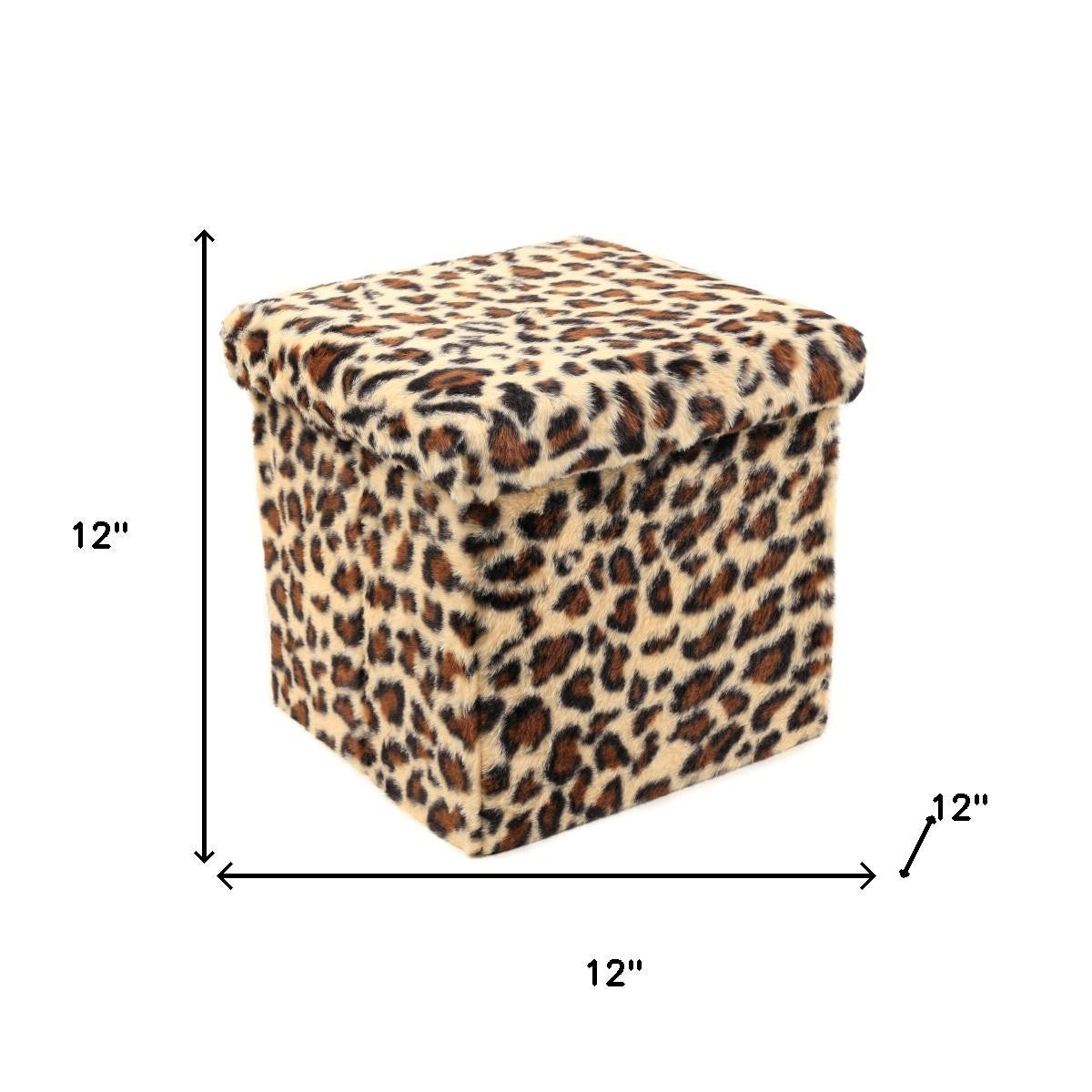 12" Black And Tan Faux Fur Leopard Ottoman