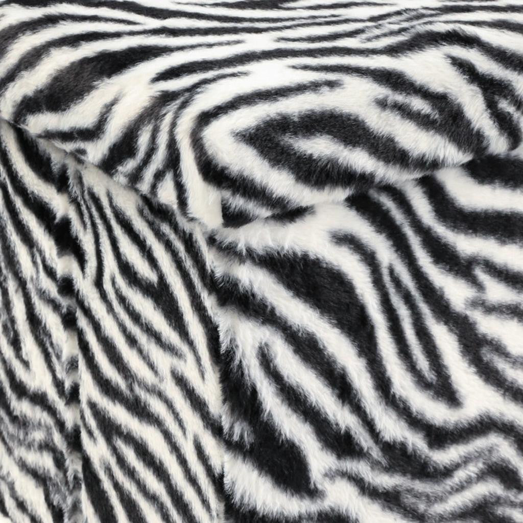 12" Black And White Faux Fur Zebra Ottoman