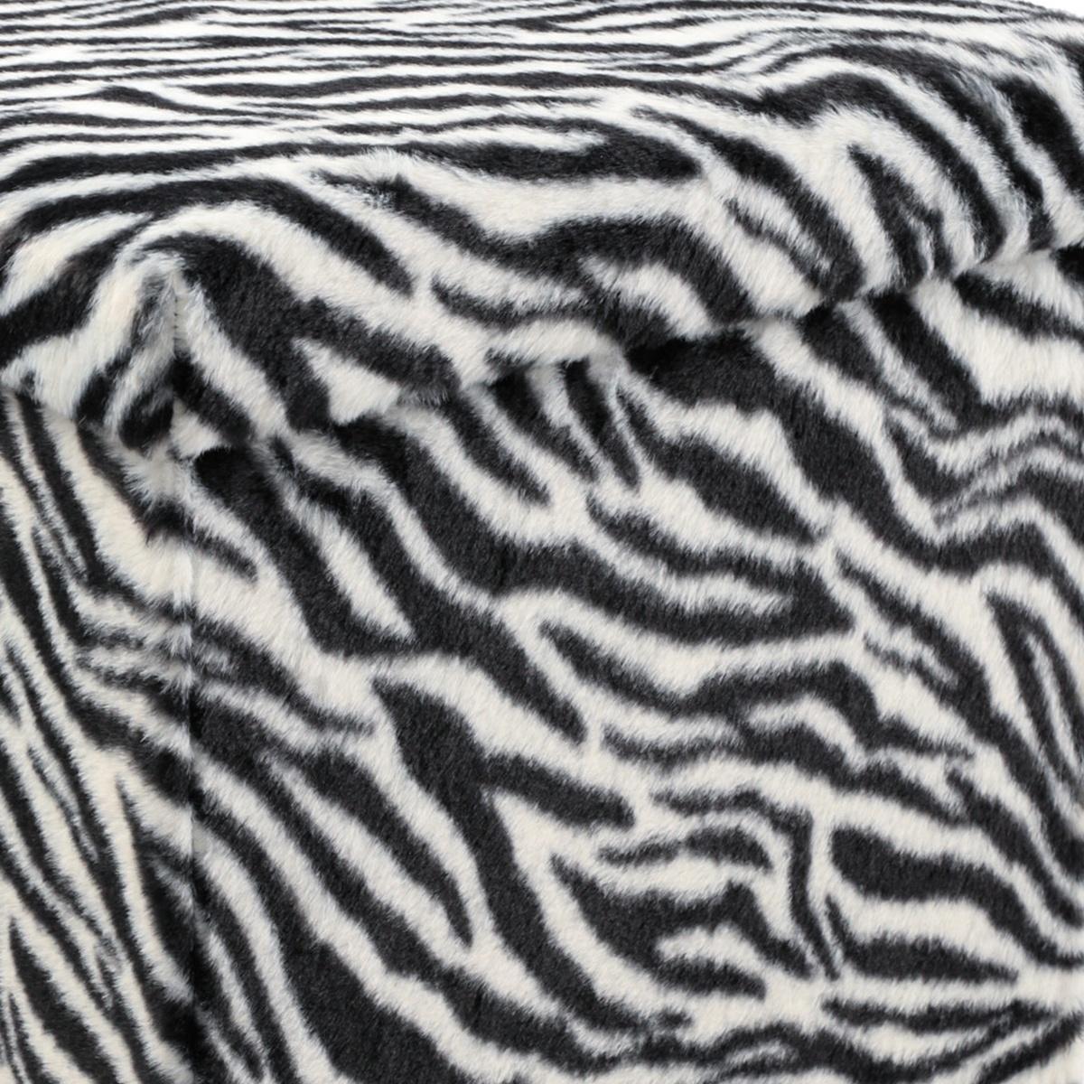 15" Black And White Faux Fur Zebra Ottoman