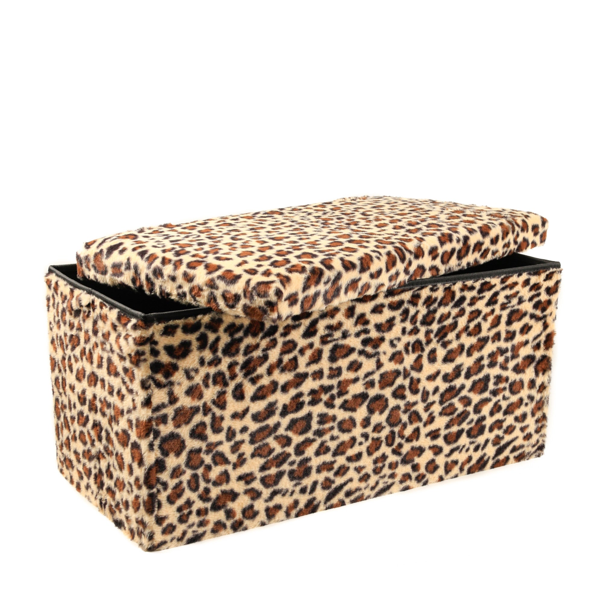 30" Tan And Black Faux Fur Leopard Ottoman