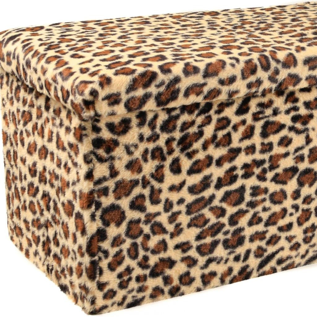 30" Tan And Black Faux Fur Leopard Ottoman