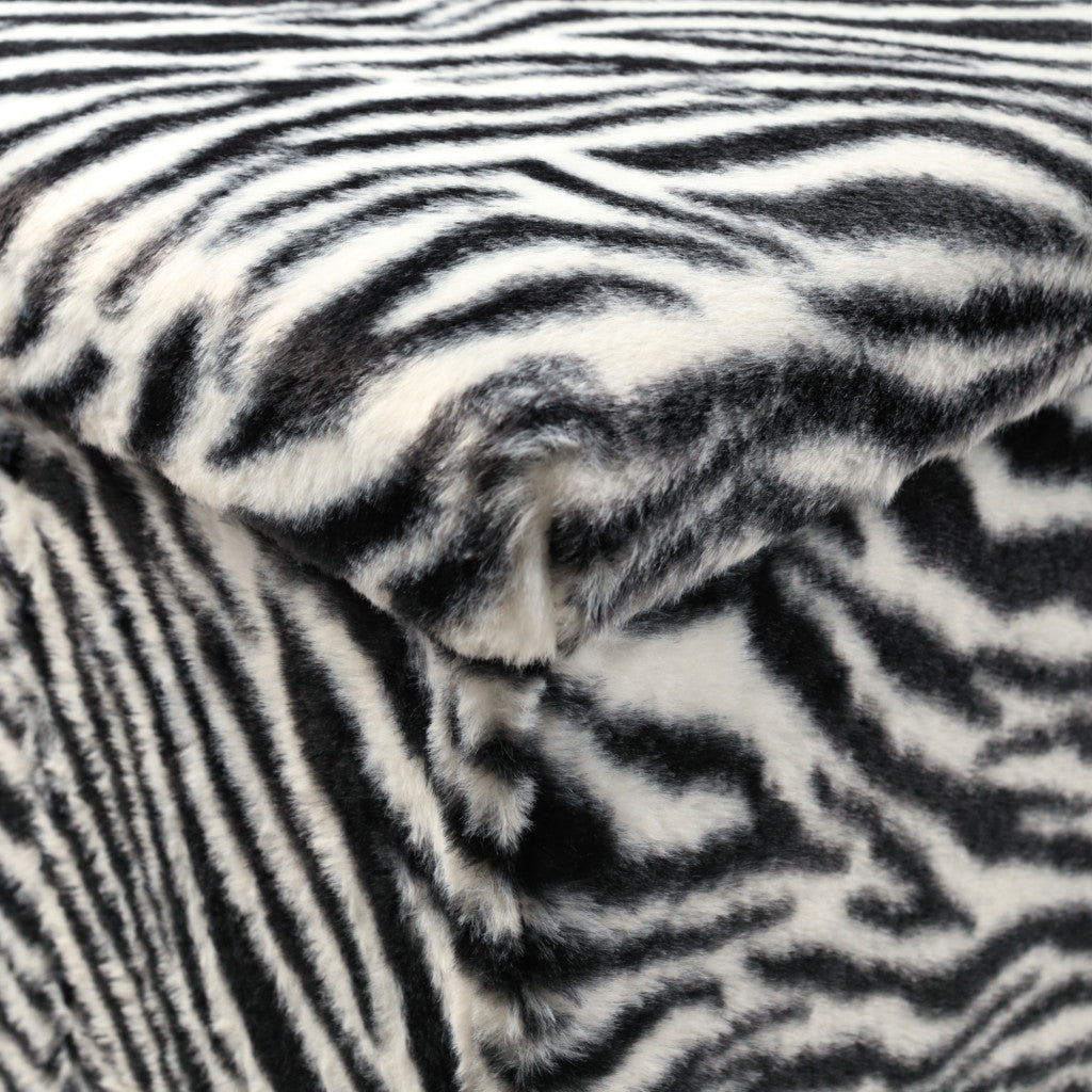 30" Black And White Faux Fur Zebra Ottoman