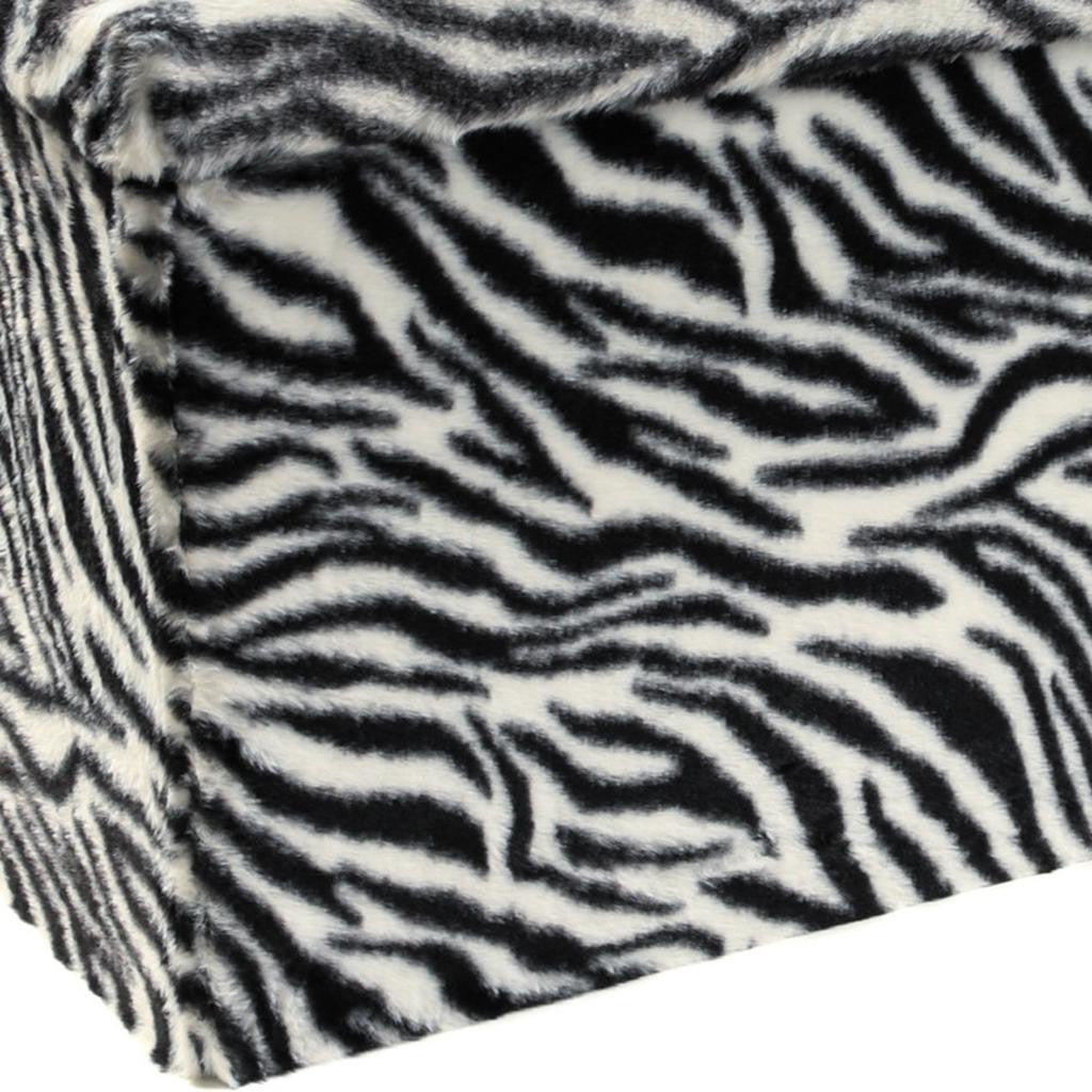 30" Black And White Faux Fur Zebra Ottoman