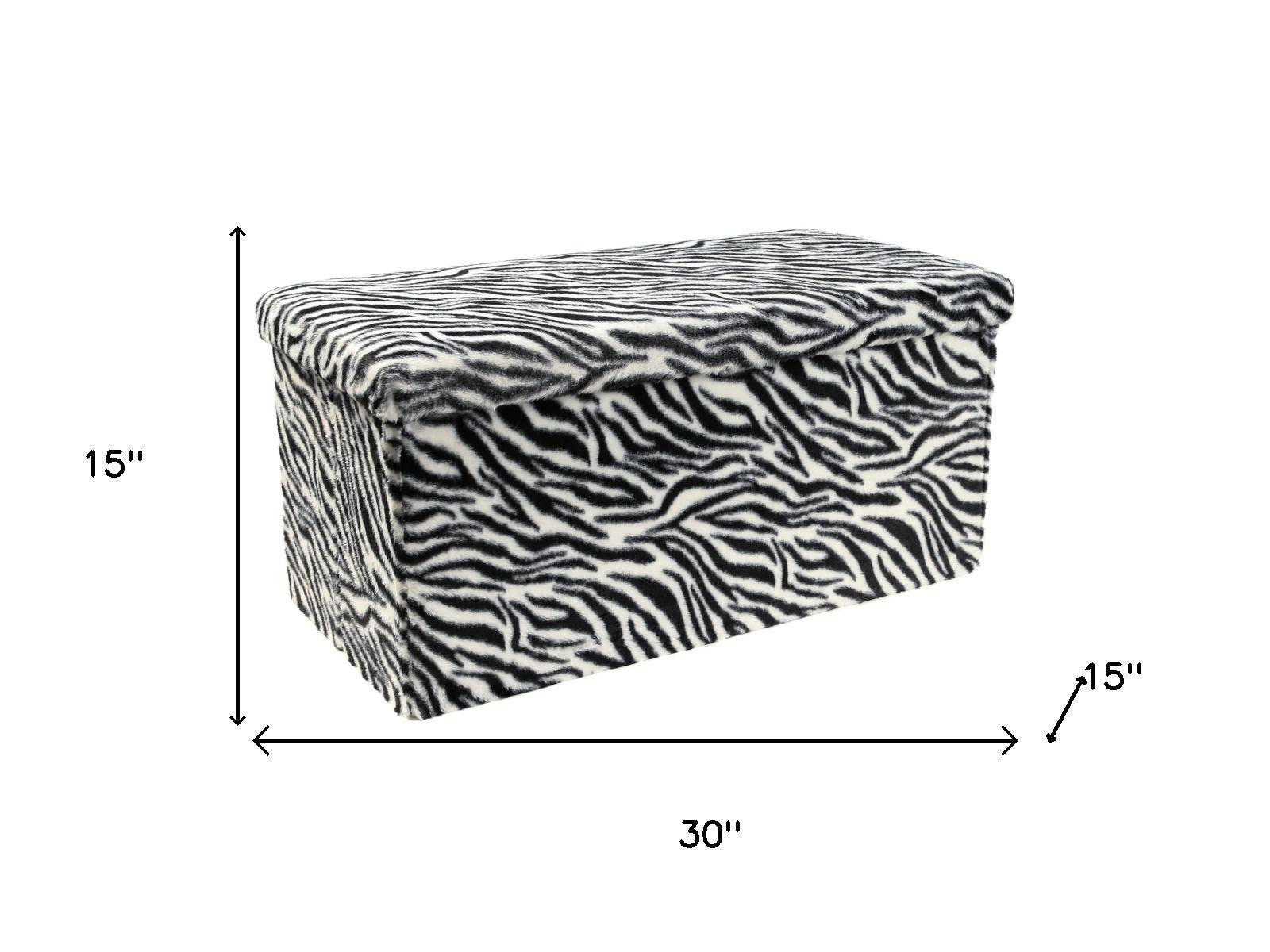 30" Black And White Faux Fur Zebra Ottoman