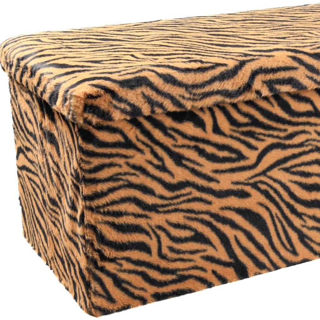 30" Black And Tan Faux Fur Tiger Ottoman